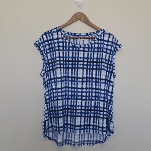 Elle Blue/White Top/Blouse Patterned Print Sz XL